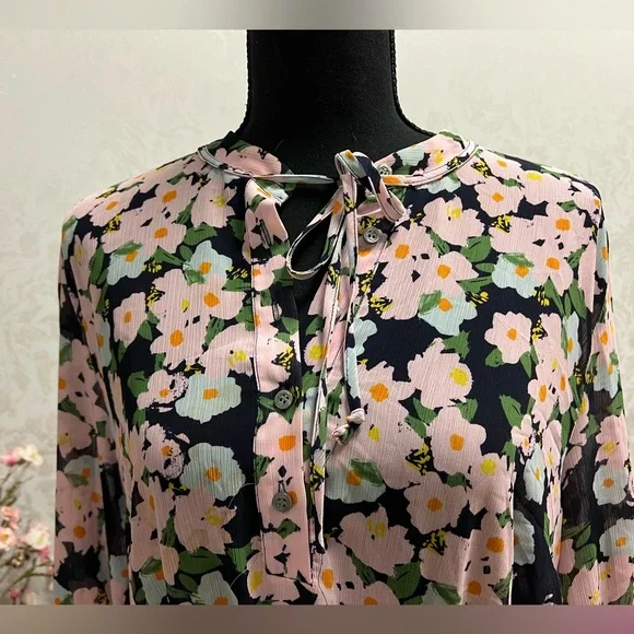 J.Crew J Crew Drapey Tie-Front Floral Dress - Women | Color: Pink | Size: M - Picture 6 of 10